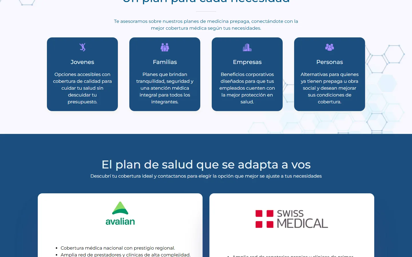 Sección interior del sitio de Innova Salud
