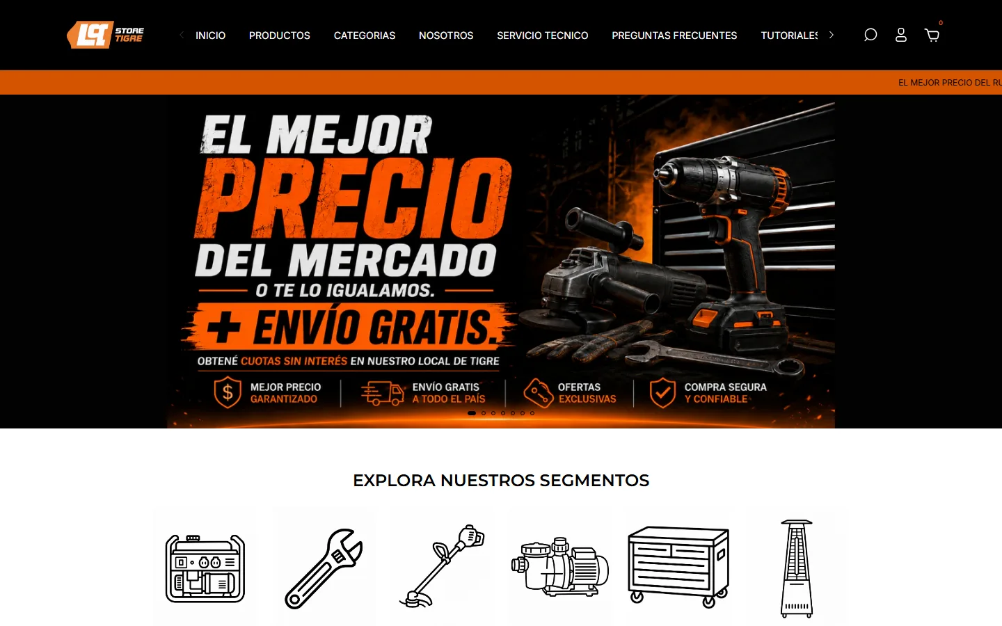 Tienda online de Lusqtoff Tigre, catálogo de herramientas eléctricas segmentado por rubro
