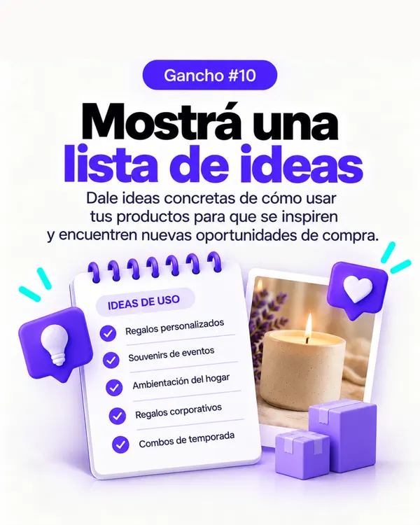 Gancho 10: Mostrá una lista de ideas, ejemplo con velas aromáticas