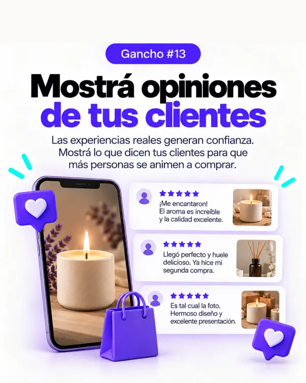 Gancho 13: Juntá las opiniones de tus clientes, ejemplo con velas aromáticas
