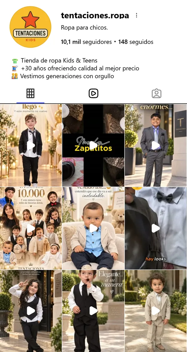 Feed de Instagram de Tentaciones (@tentaciones.ropa), ropa para chicos